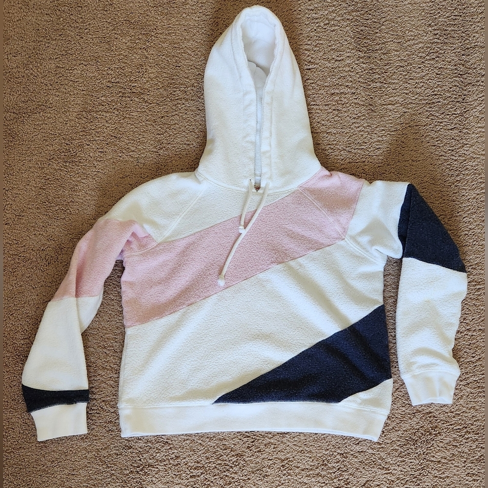 FAHERTY Women's Ripple Color-Blocked Fleece Hoodie Pink Blue Pullover Ladies XS
